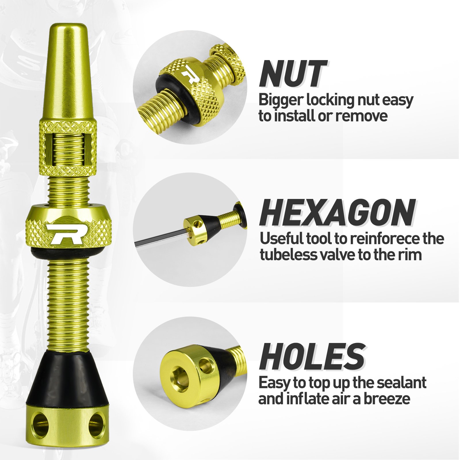 Roadup Tubeless Valve Stem Lemon - 图片 2