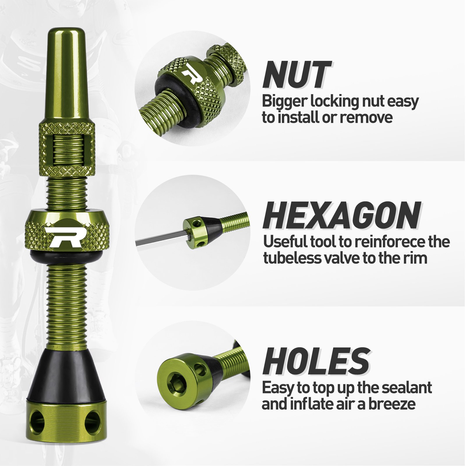 Roadup Tubeless Valve Stem Green - 图片 3
